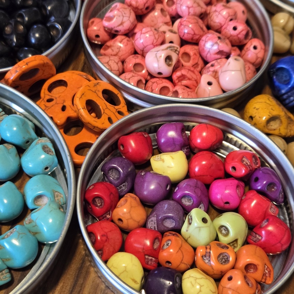 Assorted Skull Gothic Day of the Dead Stone Beads Lot of 258 Various Sizes